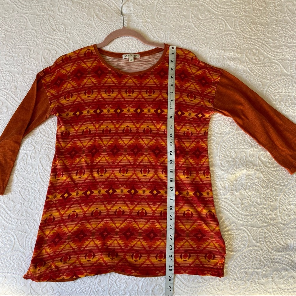 Orvis lightweight 3/4 sleeve tee. Native American print warm colors - Picture 3 of 6